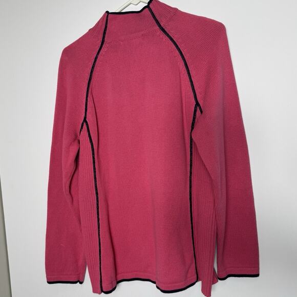 Liz Claiborne Women’s Sweater XL Pink Black Trim 100% Cotton Half Zip Pullover - Picture 6 of 8